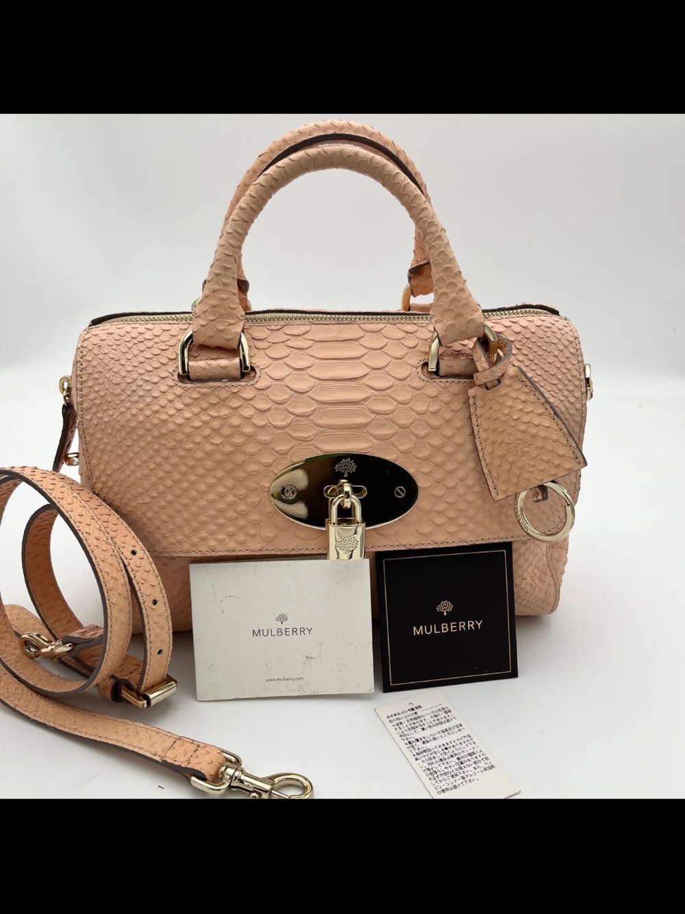 Mulberry Peach-Pink Textured Leather Satchel with Gold Hardware